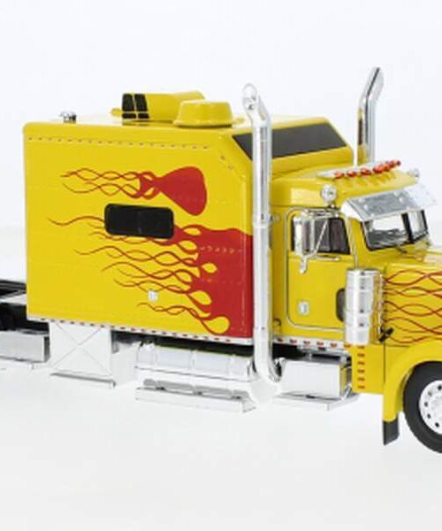 1:43 2002 Peterbilt 379 Custom Tractor w/Extended Sleeper (Yellow w/Red Flames) Item Number: IX-TR193
