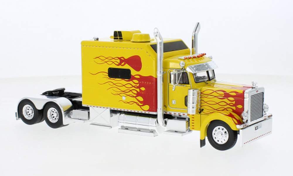 1:43 2002 Peterbilt 379 Custom Tractor w/Extended Sleeper (Yellow w/Red Flames) Item Number: IX-TR193