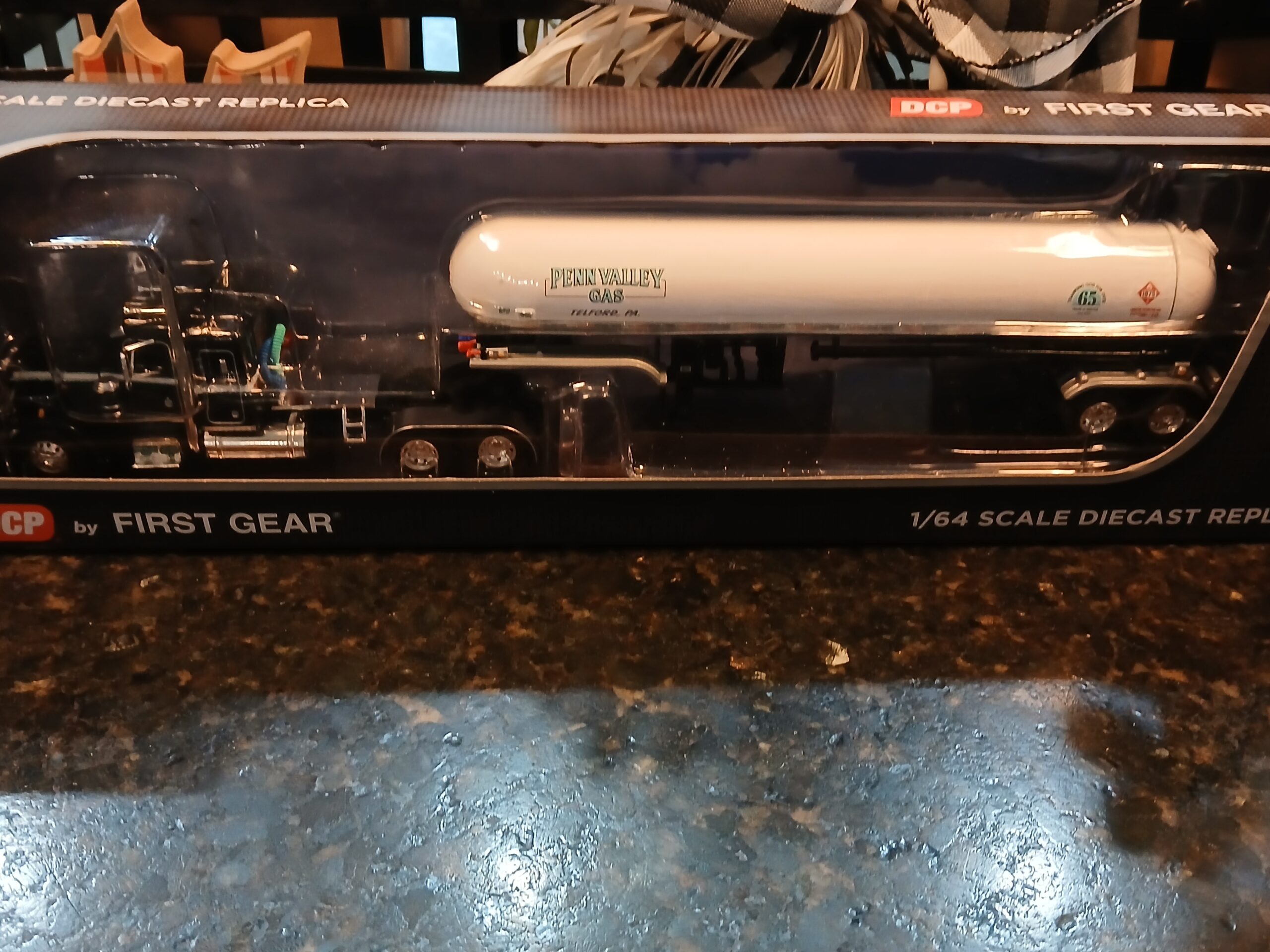 DCP by First Gear "Penn Valley Gas"  1:64 Scale Peterbilt 359 36" Flattop Sleeper with Mississippi Axle Tanker Trailer