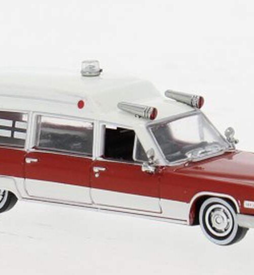 Brekina 1:87 Scale 1966 Cadillac Miller Meteor Ambulance (White/Red)